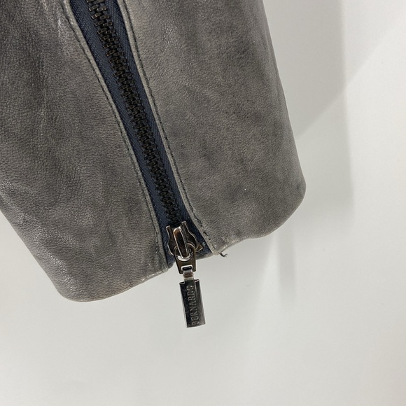 Bernardo leather grey metallic zip front jacket quilting look detail pockets - Picture 12 of 16